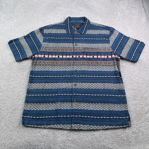 Woolrich Shirt Mens Large Blue Fish Print Fishing Lures Ripstop Cotton Button Up - Picture 2 of 9